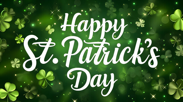 Happy St Patrick's Day is a green picture with leaves and shamrocks. 