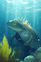 marine iguana in the water