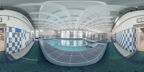 seamless spherical hdri 360 panorama in interior of modern swimming pool in elite sport center in...