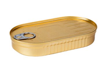 Tin can with conserved sprat fish isolated on the white background