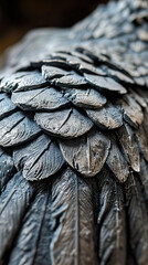 Close-Up of a Bird Statue, Showcasing Exquisite Stone Feathers. Revel in the Delicate Craftsmanship, Capturing the Beauty and Grace of Avian Majesty
