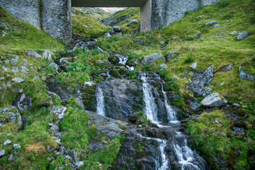 September landscape of the Fagaras Mountains, Romania. A view from the hiking trail near the Balea Lake and the Transfagarasan Road