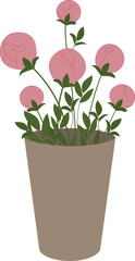 Vector illustration of blooming peonies bouquet in grey vase