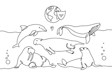 Marine mammals. Protection. Line.