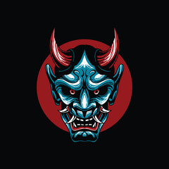 Illustration of hannya mask  from japanese  with geometry background drawing vector fit for clothing