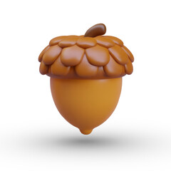 Ripe realistic acorn in vertical position. Color vector illustration on white background. Detailed image of oak nut. Autumn forest concept. Childish style