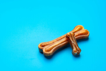 Pet snacks for dogs on blue background