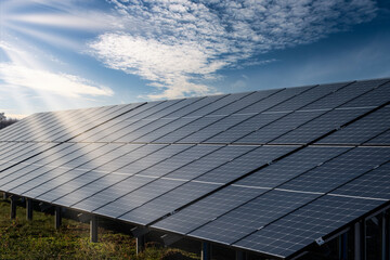 Photovoltaic panels in the sunlight. Renewable energy source.