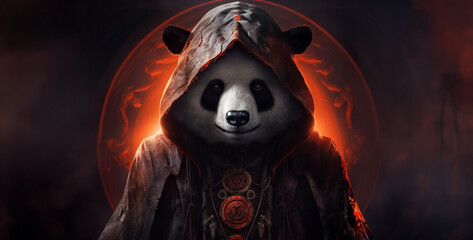profile picture evil eyes panda, red devil in the night - obrazy, fototapety, plakaty
