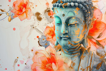 glowing buddha statue with abstract background