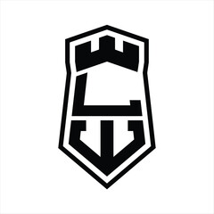LW Letter Logo monogram hexagon shield shape up and down with crown castle isolated style design