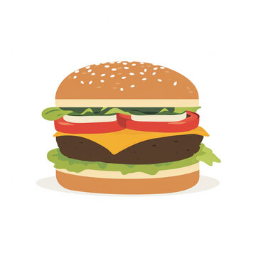 2D flat design illustration of an American burgers. Illustration in flat pastel color. Minimalist style. 

