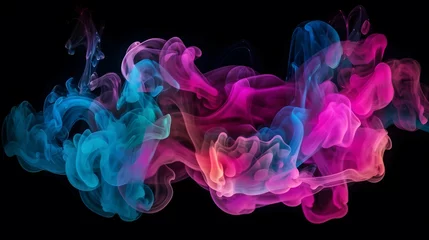 Gordijnen Neo Neon Pink and Blue Wispy Smoke Puffs Abstract Fractal Background.Intense and mysterious explosive light effect texture.Vivid glowing artistic spiraling clouds wallpaper © bogotes