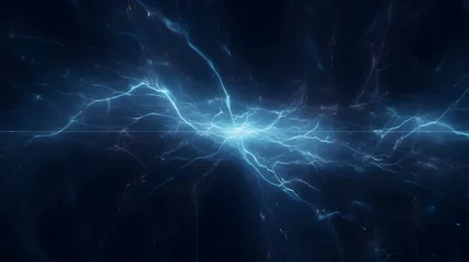 Fototapeten Seamless dark blue background with electric glowing lightning flares effect. Tileable magical neon energy field burst or plasma storm pattern. Power and electricity concept © bogotes