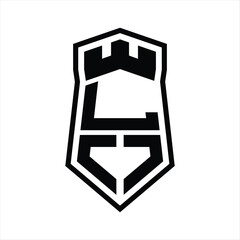 LO Letter Logo monogram hexagon shield shape up and down with crown castle isolated style design