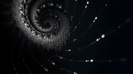 Photo sur Plexiglas Ondes fractales Black abstract glittery nautilus spiral wallpaper background. Elegant minimal subtle dark grey wave swirl for brochure or product packaging backdrop. Soft luxury concept 3D fractal rendering