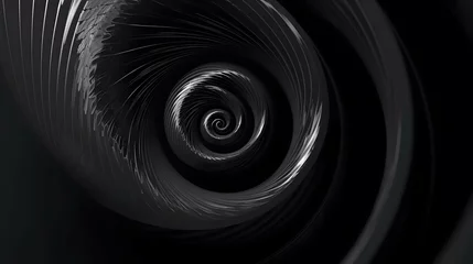 Gordijnen Black abstract glittery nautilus spiral wallpaper background. Elegant minimal subtle dark grey wave swirl for brochure or product packaging backdrop. Soft luxury concept 3D fractal rendering © bogotes