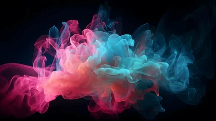 Fototapeten Neo Neon Pink and Blue Wispy Smoke Puffs Abstract Fractal Background.Intense and mysterious explosive light effect texture.Vivid glowing artistic spiraling clouds wallpaper © bogotes