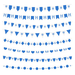 Israel bunting flags set Isolated on white background. Vector illustration.