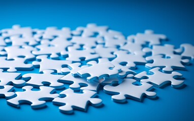 Puzzle Pieces on a Blue Background Generative AI