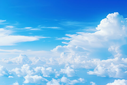Blue sky background with tiny clouds. Generative Ai