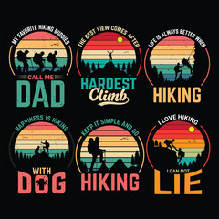 Hiking quotes vector bundle designs, hiking vintage quote bundle t shirt design.