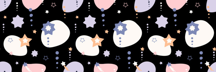 Bohemian baby pattern. Seamless baby pattern in boho style. Bohemian pattern for kids with organic shapes and stars on blue background.