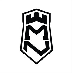 MN Letter Logo monogram hexagon shield shape up and down with crown castle isolated style design
