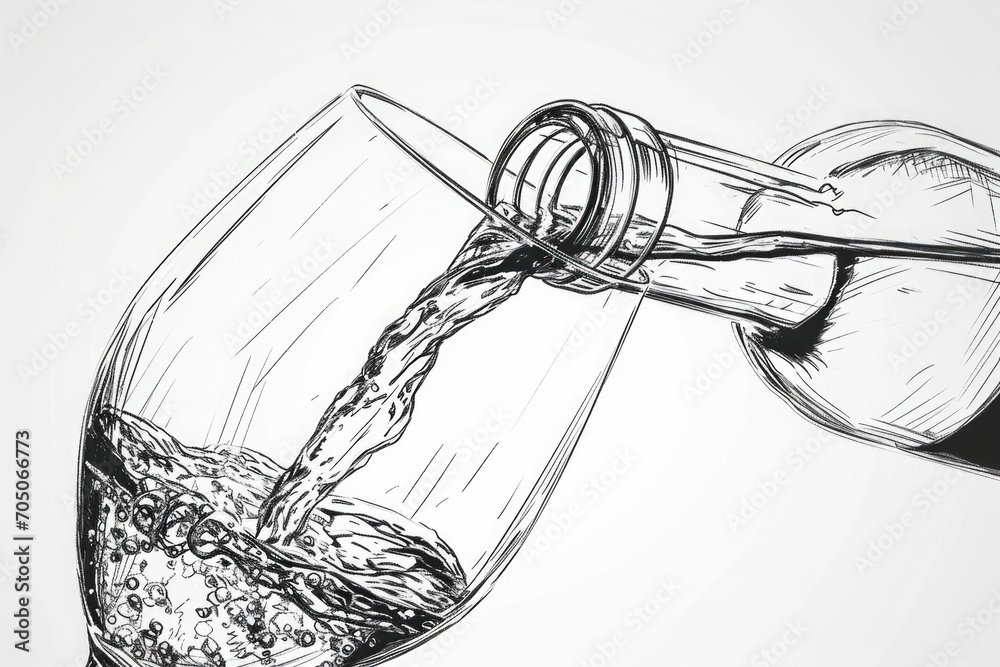 Poster A simple and realistic drawing of a glass filled with water. Suitable for various design projects
