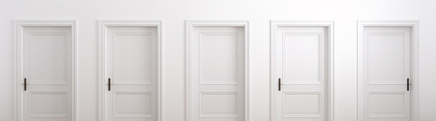 White Doors with Wooden Trim Generative AI - obrazy, fototapety, plakaty