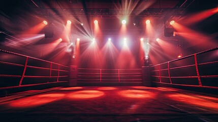 boxing ring with illumination by spotlights - obrazy, fototapety, plakaty