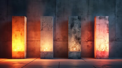 Luminous glow grunge concrete wall. Generative AI