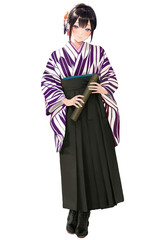 矢絣着物と袴を着用した卒業式の女学生（紫×黒）