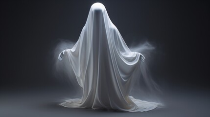 Ghostly figure in a white robe Generative AI - obrazy, fototapety, plakaty