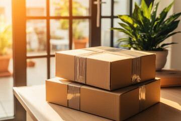 Parcel Arrangement: Neatly packed parcels on a table, a visual representation of efficient delivery and a seamless logistics experience