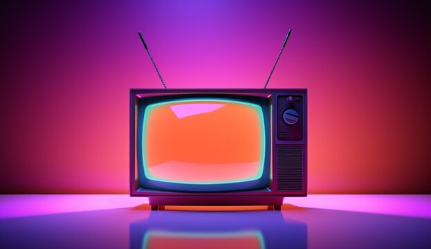 A retro TV set with a purple background Generative AI