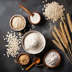 Oat products from flakes milk flour, Generative AI