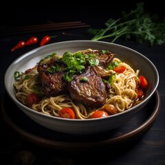 A bowl of lamb chop noodles, Generative AI