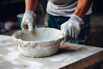 Fototapeta premium Perfection in Process: Workman's Plastering Art