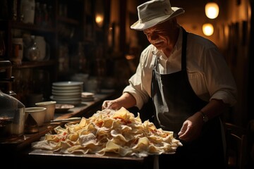Pappardelle with Ragu on a Tuscan tavern, with opera singers and entertainment., generative IA - obrazy, fototapety, plakaty