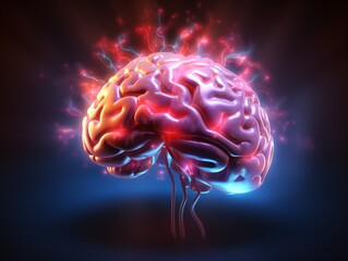 A 3D illustration of a human brain Generative AI - obrazy, fototapety, plakaty