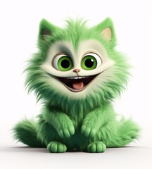 A cute cartoon green cat with a big smile and green eyes Generative AI