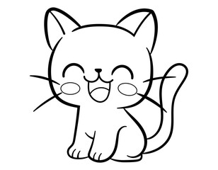 vector meow. Cute cartoon kitten. Black and white line drawing for children's coloring books