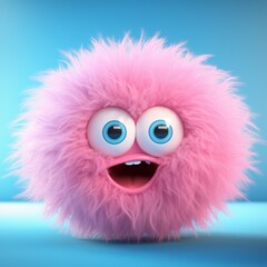 Pink and White Furry Creature with Big Eyes Generative AI