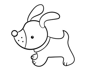 simple puppy cartoon hand drawn. illustration for kids. coloring book. black lines. isolated on white