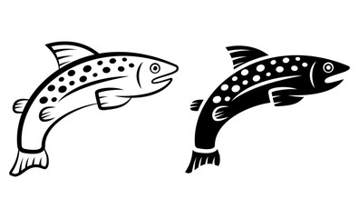 fish outline. black and white illustration. simple flat design, silhouette isolated on white. background