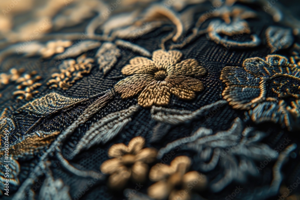 Poster A close up view of a piece of cloth with a beautiful flower pattern. This image can be used for various purposes