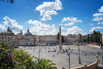 An amazing panoramic view from the Pincio Terrace to Piazza del Popolo, Rome, Italy - obrazy, fototapety, plakaty