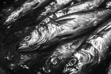 A bunch of fish sitting on top of a table. Perfect for seafood restaurant menus or fish market promotions