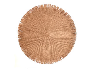Circle Wicker straw stand isolated on a white background, top view.